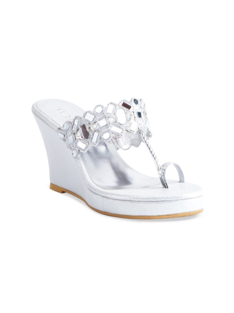 

ERIDANI Women Silver-Toned Printed Wedge Heels