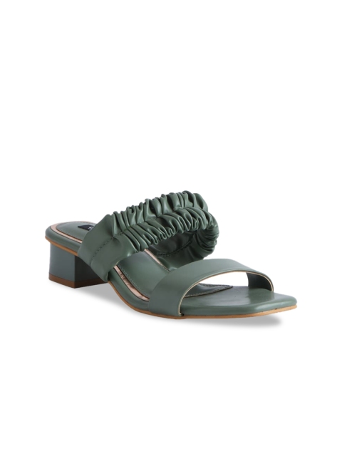 

ERIDANI Green Woven Design Block Mules