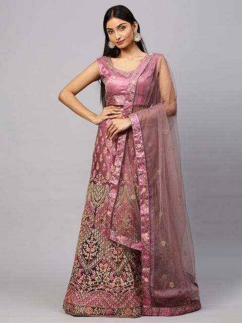 

Rajesh Silk Mills Women Pink Embellished Semi-Stitched Lehenga Choli with Dupatta