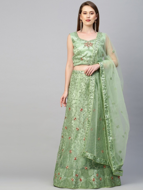 

Rajesh Silk Mills Green & Silver-Toned Embellished Semi-Stitched Lehenga Choli Set