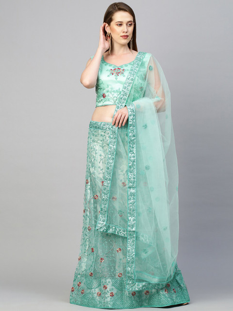 

Rajesh Silk Mills Teal Embellished Semi-Stitched Lehenga & Unstitched Blouse With Dupatta