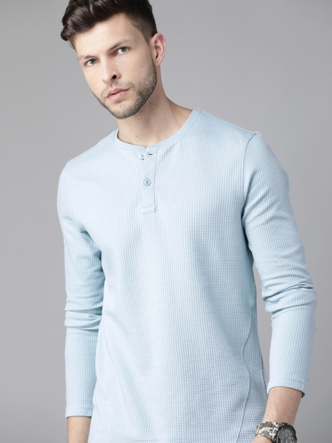 

Roadster Men Blue Self-Design Henley Neck T-shirt