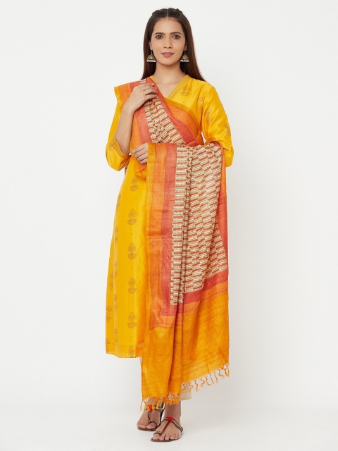 

Fabindia Women Rust Orange And Mustard Yellow Striped Printed Dupatta