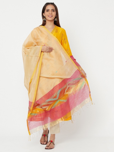 

Fabindia Women Beige & Red Cotton Silk Dupatta with Zari