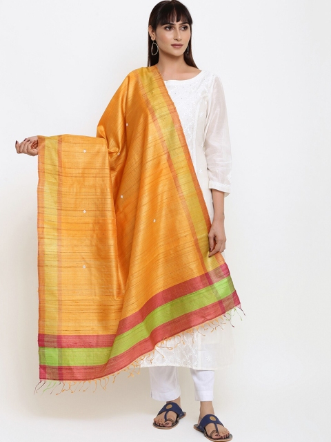 

Fabindia Yellow & Red Woven Design Pure Silk Dupatta