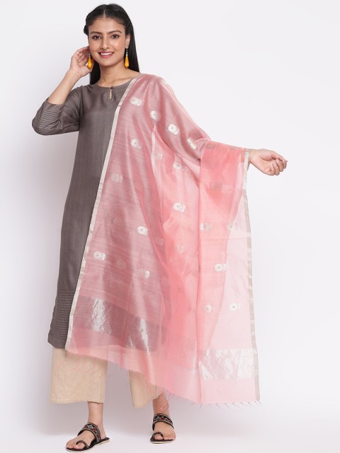 

Fabindia Women Peach-Colored & Silver-Toned Ethnic Motifs Woven Design Dupatta