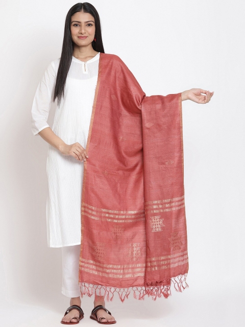 

Fabindia Red & Gold-Toned Pure Silk Dupatta