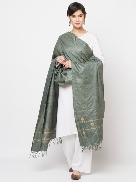 

Fabindia Women Green & Beige Woven Design Cotton Silk Dupatta, Grey