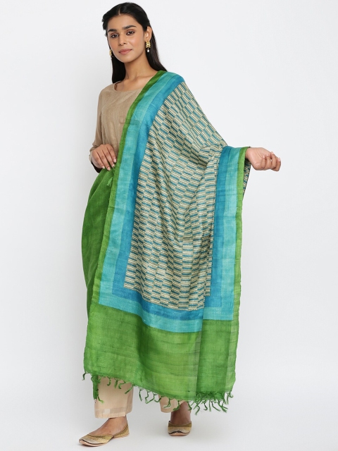 

Fabindia Teal & Blue Printed Abstract Pure Silk Dupatta