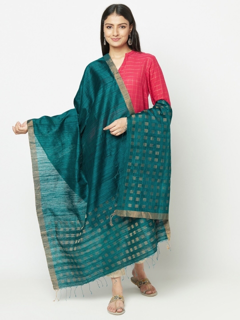 

Fabindia Teal Green Printed Silk Dupatta