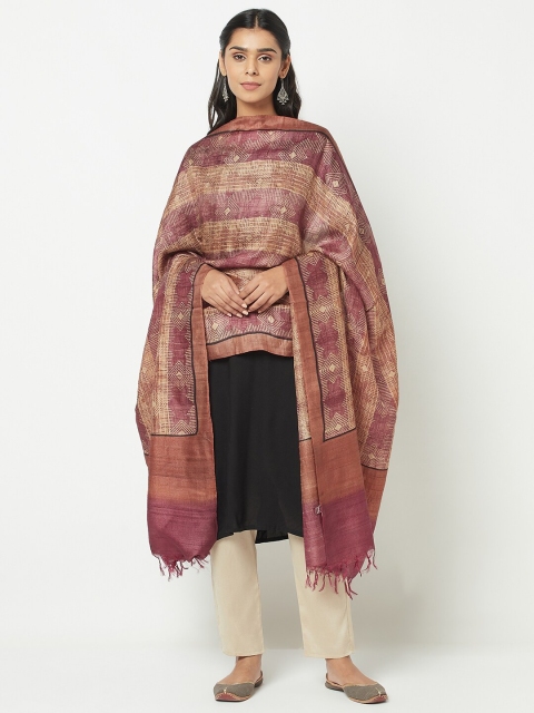 

Fabindia Violet & Orange Printed Pure Silk Dupatta