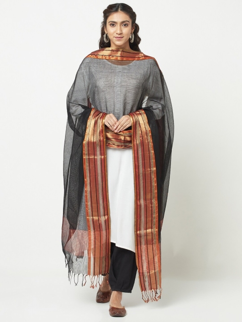 

Fabindia Black & Red Woven Design Cotton Silk Dupatta