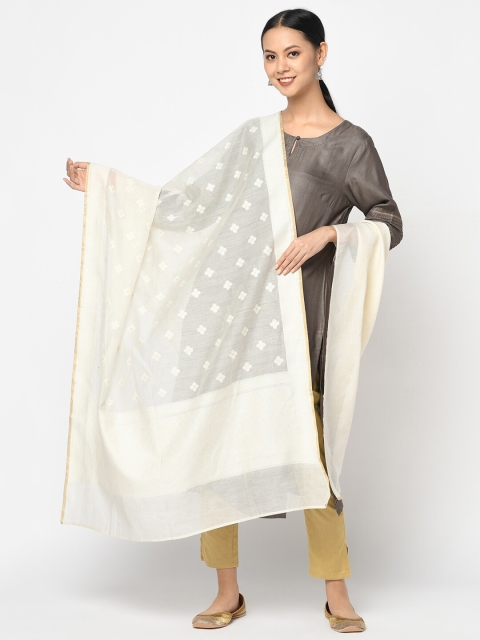 

Fabindia Women Off White & Gold-Toned Woven Design Cotton Silk Dupatta