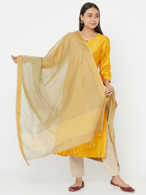 

Fabindia Women Olive Green & Gold-Toned Solid Cotton Silk Dupatta