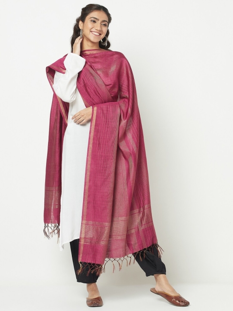 

Fabindia Violet & Gold-Toned Woven Design Pure Silk Dupatta with Zari
