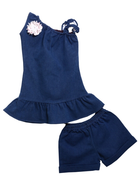 

Mish Organic Girls Blue Solid Denim A-Line Dress With Shorts