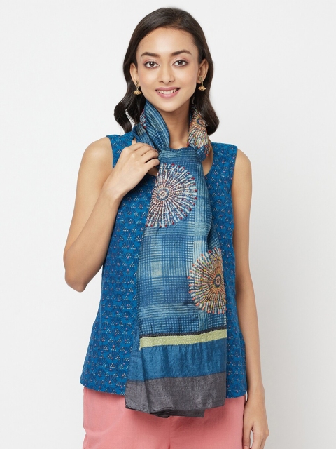 

Fabindia Women Blue & Green Silk Embroidered Stole