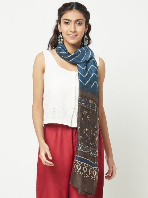 

Fabindia Women Grey & Blue Printed Stole