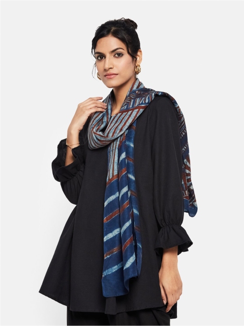 

Fabindia Women Navy Blue & Brown Ethnic Motifs Printed Stoles