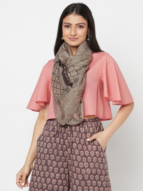 

Fabindia Women Taupe & Black Printed Stole