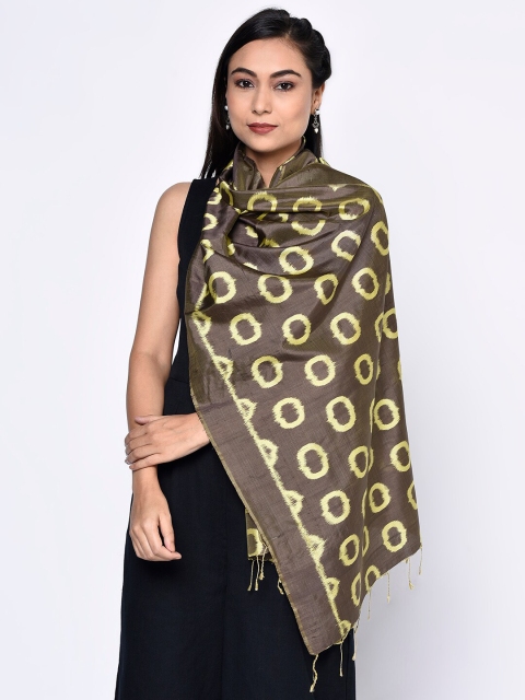 

Fabindia Women Grey & Yellow Geometric Printed Silk Stoles
