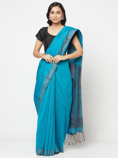 

Fabindia Turquoise Blue & Grey Woven Design Jamdani Saree