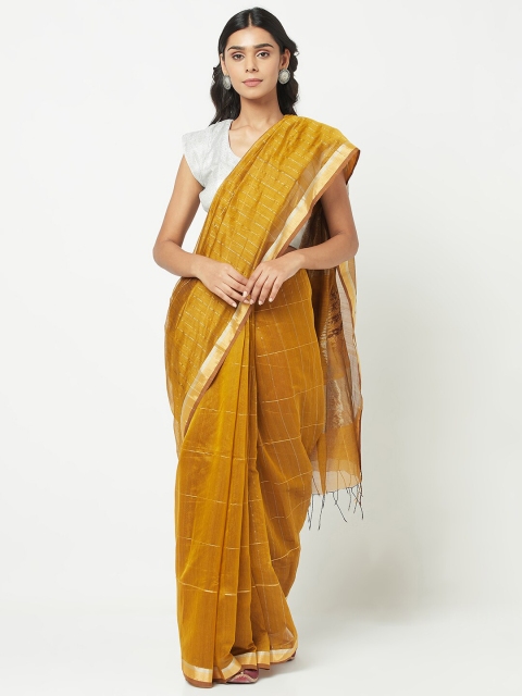 

Fabindia Mustard Striped Chanderi Saree