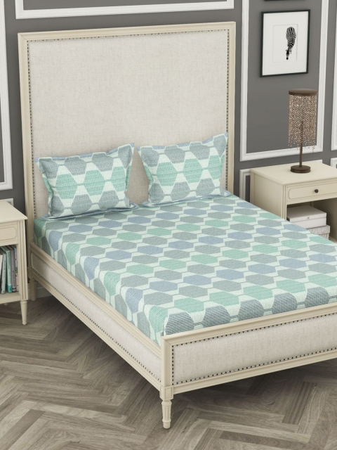 

BIANCA Blue & Teal Green Cotton 110 TC Queen Bedsheet with 2 Pillow Covers