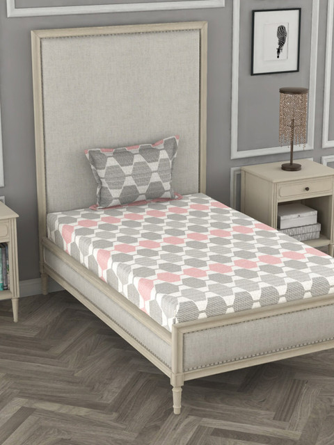 

BIANCA Red & Grey Geometric Printed Cotton110 TC Single Size Bedsheet With 2 Pillow Covers