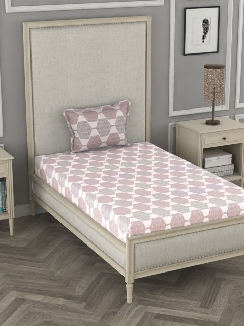 

BIANCA Purple & Grey Geometric Printed 110 TC Single Bedsheet With 1 Pillow Cover
