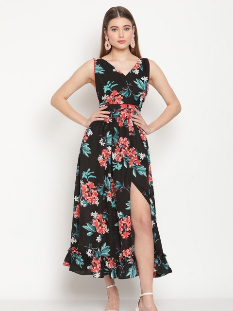 

Twenty3 Women Black & Red Floral Georgette Midi Dress