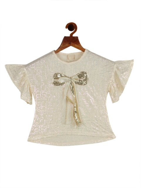 

Tiny Girl Girls Yellow Print Bell Sleeves Sequin Detail Top