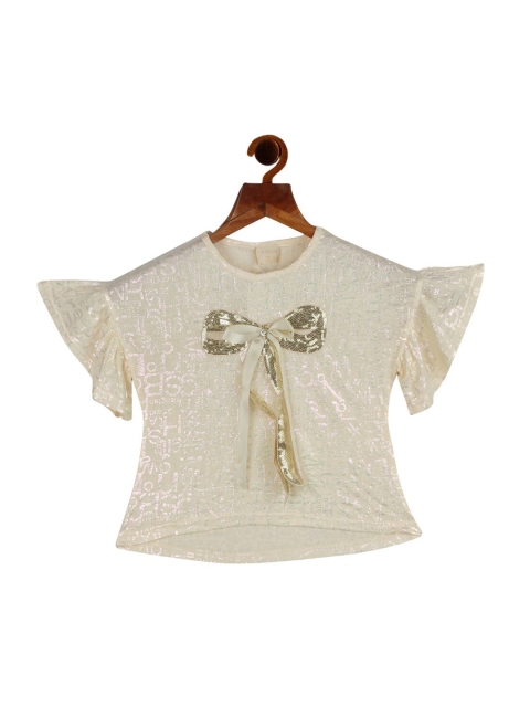 

Tiny Girl Beige Sequins Embellished Flutter Sleeves Top, Yellow