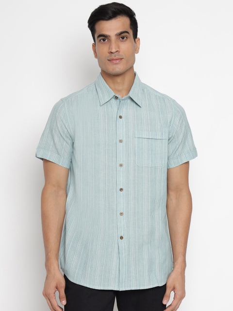 

Fabindia Men Green Striped Cotton Casual Shirt