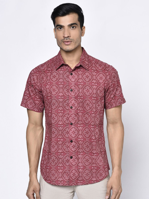 

Fabindia Men Pink Slim Fit Printed Cotton Casual Shirt