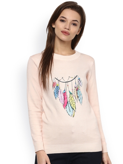 

Camey Women Peach-Coloured Printed Woollen Top