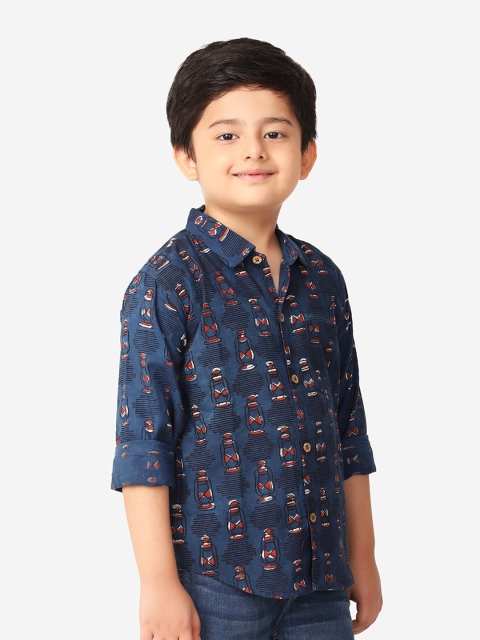 

Fabindia Boys Blue & Red Printed Cotton Casual Shirt