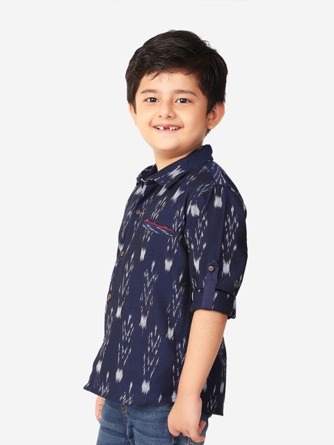 

Fabindia Boys Blue Ikat Printed Cotton Casual Shirt