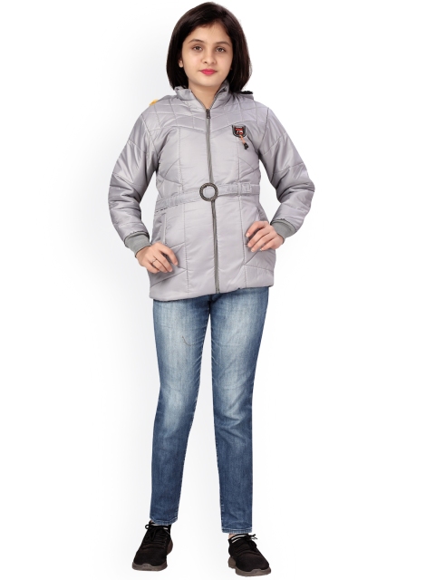 

Aarika Girls Grey Hooded Padded Belted Jacket