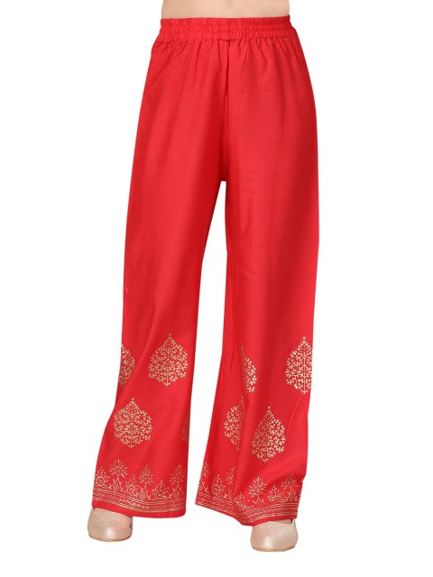 

Aarika Girls Red & Gold-Toned Ethnic Motifs Printed Cotton Handloom Ethnic Palazzos
