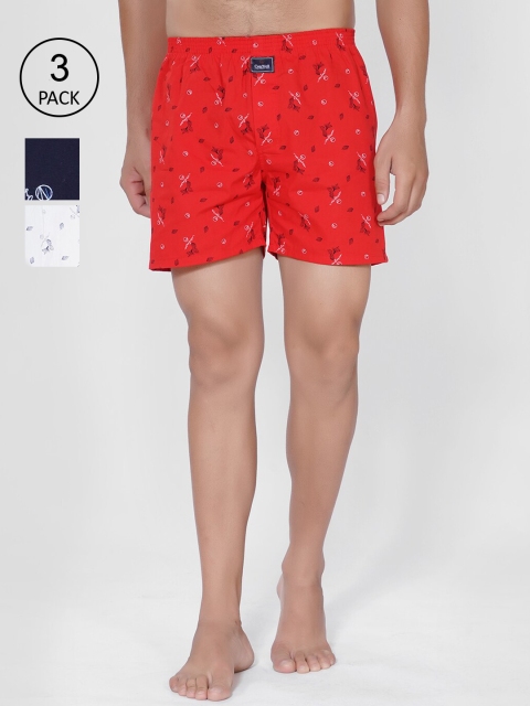 

CENWELL Men Pack Of 3 Printed Pure Cotton Boxers, Navy blue