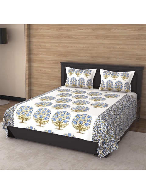 

Varde Blue 180 TC Cotton Double Bedsheet with 2 Pillow Covers