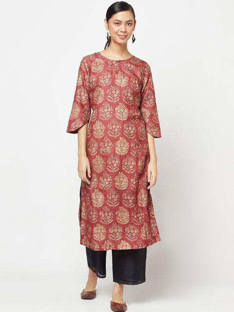 

Fabindia Women Red Ethnic Motifs Printed Silk Kurta