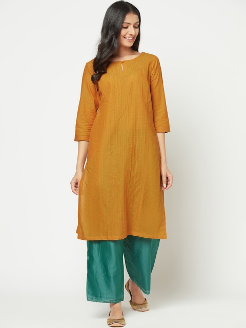 

Fabindia Women Mustard Yellow Solid A-Line Cotton Kurta