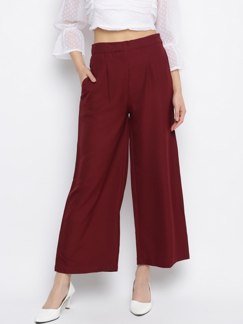 

Mayra Women Maroon Straight Fit High-Rise Pleated Trousers