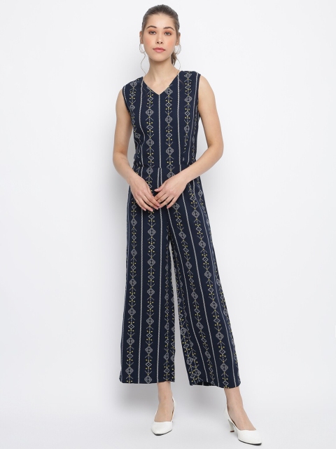 

Mayra Navy Blue & White Ethnic Motifs Printed Basic Jumpsuit