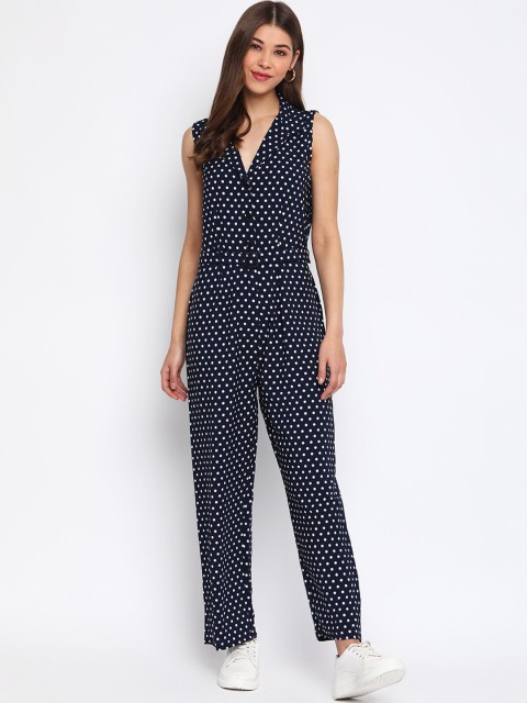 

Mayra Navy Blue & White Polka Dots Printed Basic Jumpsuit