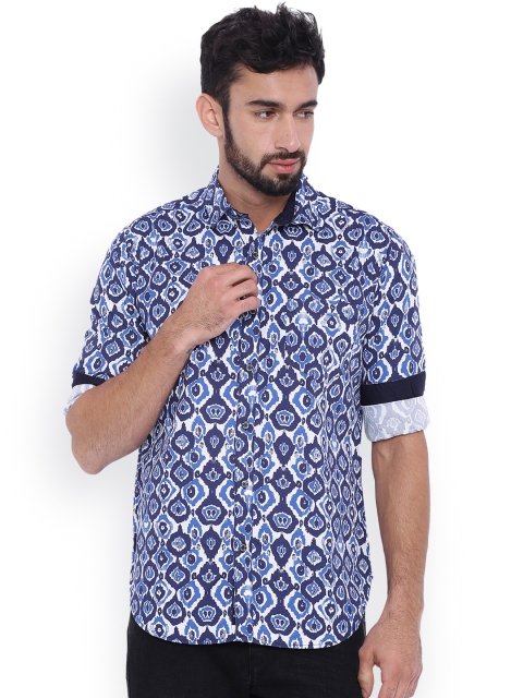 

Blue Saint Men White & Blue Slim Fit Printed Casual Shirt