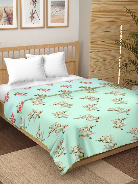

BELLA CASA Turquoise Blue & Red 150 GSM Double Bed Floral AC Room Reversible Dohar