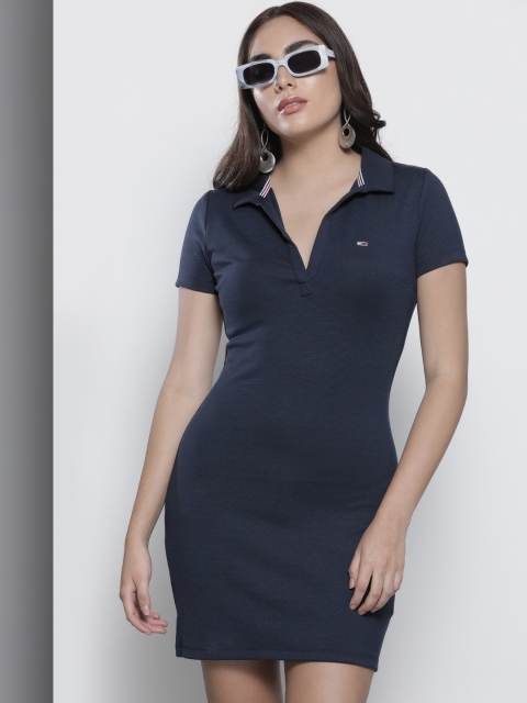 

Tommy Hilfiger Women Navy Blue Polo Collar T-shirt Dress